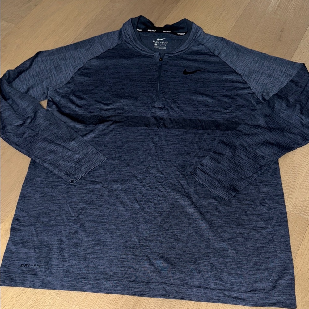 Men’s Nike golf dri-fit blue gray long sleeve 1/4 zip large athletic outdoor